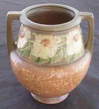 Vtg Roseville Dahlrose Arts Crafts Art Pottery Double Handle Vase