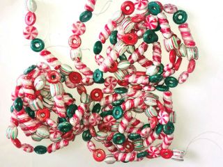 Vintage Plastic Sugared Candy Christmas Tree Garland Peppermints & Life Savers