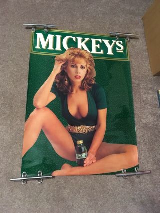 Vintage 1980s Mickeys Big Mouth Beer Pin Up Sexy Girl Poster 26.  5 X 19