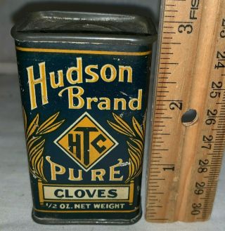 Antique Hudson Cloves Spice Tin Litho Can Brooklyn Ny Tea Vintage Grocery Store