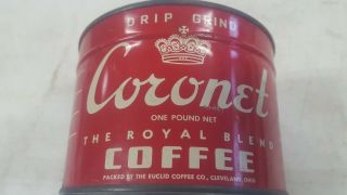 Vtg.  Full Coronet Key Wind Coffee Tin Can No Key Cleveland Ohio