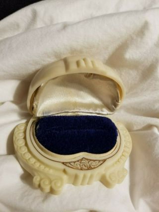 Vintage Art Deco Celluloid Ring Presentation Box Ivory Wedding Blue Velvet