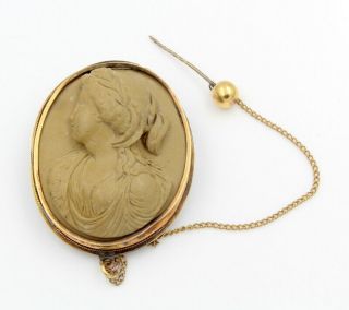 Antique 10k Solid Gold Carved Lava Cameo Brooch W/ Pin Circa 1800s 7129 - 4