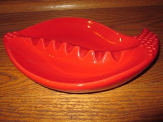 Vintage Red Ceramic Arts And Crafts/ Midcentury Modern Ashtray