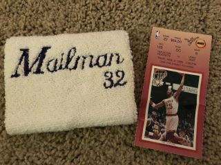 1995 Karl Malone Utah Jazz Game Worn Wristband Sweatband Vs Rockets Jersey