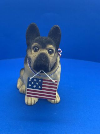 Vintage Felt Bobble Head German Shepherd Dog (hanging American Flag) By Russ