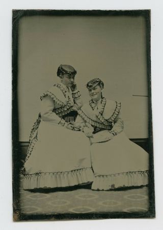 Women In Victorian Dresses - 1860s Tintype Vtg Fashion Portrait Photo Art