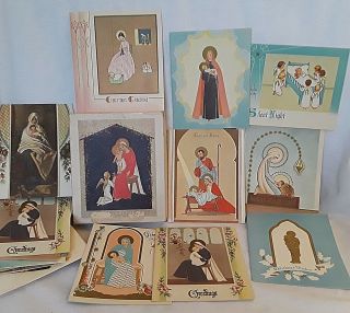 Vintage Art Deco Christmas Cards W/ Envelopes Box 22 Birthday Greeting Religious