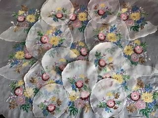Set 20 Lovely Vintage Organza Hand Embroidered Table Mats 3 Sizes Florals