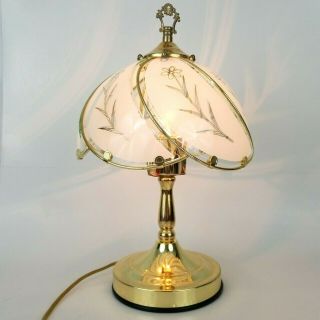Vintage Brass Touch Sensor Table Lamp With 6 Panel Glass Lampshade