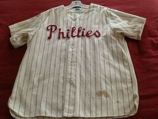 1960’s Flannel Philadelphia Phillies White Pinstripe Jersey,  36,  Robin Roberts