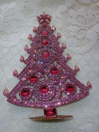 Vintage Pink Czech Rhinestone Christmas Tree Standing