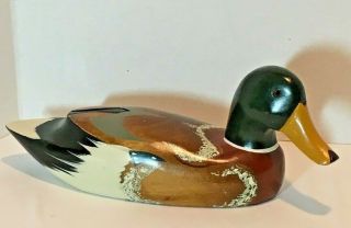 Vintage Hand Carved & Painted 14 " Solid Wood Male Mallard Decorative Duck Decoy