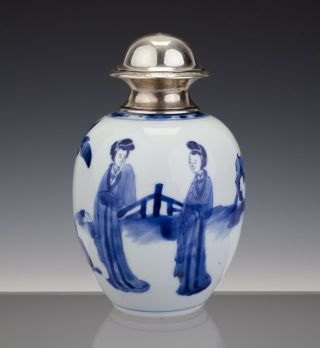 Great Chinese Porcelain Tea - Caddy,  Silver Cover - 18th Century - Kangxi - Top
