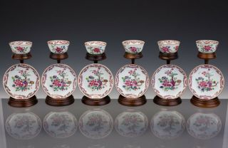 Great Set 6x Chinese Porcelain Famille - Rose Cups & Saucers 18th C.  Qianlong
