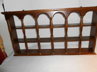 Vintage Wooden 18 Tea Cup And Saucer Wall Curio Display Shelf