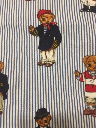 Ralph Lauren Polo Teddy Bear Vintage Full Flat Sheet Blue White Stripe Vintage R