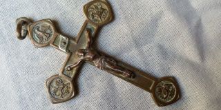 Antique Metal Cross Pendant Jesus 1947 Winged Man Lion Ox Eagle