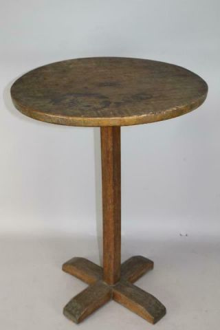 A Great Pilgrim Century X - Base Trestle Base Candlestand Red Oak Tiger Maple Top