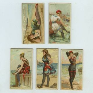 5 Vtg Kinney Tobacco Cards,  " Surf Beauties " 1889 Bathing Beauty Girls,  Fire Island