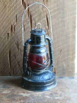 Antique Vintage Dietz Little Wizard Railroad Lantern With Red Glass Globe