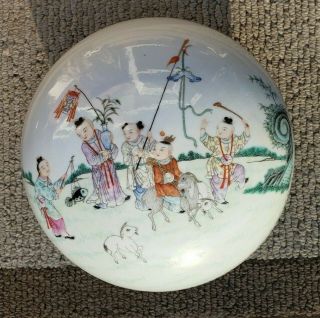 Chinese Republic Period Famille Rose “boys” Porcelain Box Lin Zhi Cheng Xiang