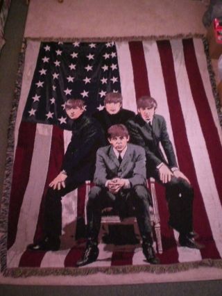 The Beatles Usa American Flag Woven Tapestry Throw Blanket