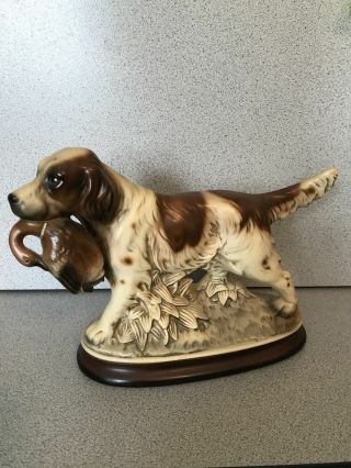 Vintage English Setter Hunting Dog With Bird Figurine Signed M Takai Animals