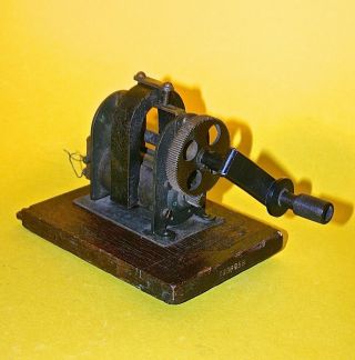 1900 Steampunk Antique Instrument Telephone Magneto Hand Crank Oak Wood Base