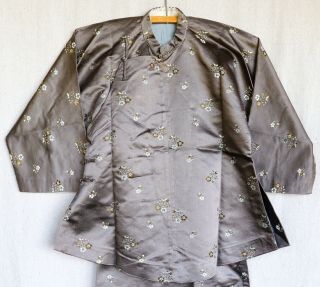 Antique 1920 Signed Chinese Silk Brocade Cheongsam Qipao Jacket Skirt Suit Dress 3