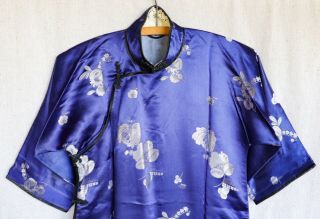 Antique Chinese Purple Silver Brocade Damask Silk Cheongsam Qipao Robe Dress 2