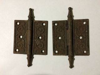 Set Of 2 Rusty Ornate Vintage 6 " Door Hinges No Screws