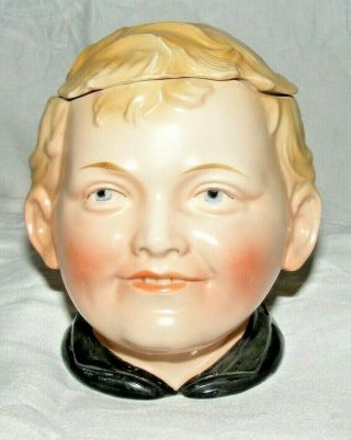 Vintage Porcelain Head Face Boy Humidor Tobacco Jar Possibly German