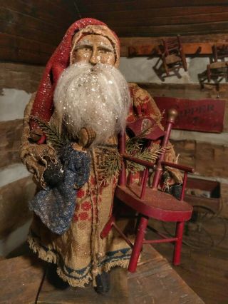 Ooak Santa Arnett’s Country Store Early Coverlet Coat / Early Doll Chair/ragdoll