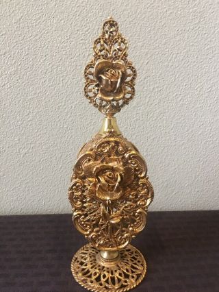 Vintage Stylebuilt Ormolu Perfume Bottle With Rose Detail