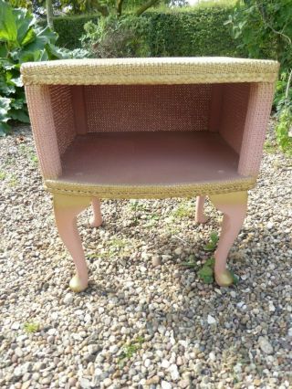 Vintage Pink Gold Lloyd Loom Style Bedside Cupboard Shabby Chic Country