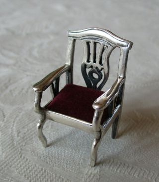 Vintage Solid Sterling Silver 925 Miniature Chair Pin Cushion