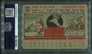 1956 TOPPS 20 AL KALINE DETROIT TIGERS GRAY BACK CARD PSA 7 NEARMINT 2