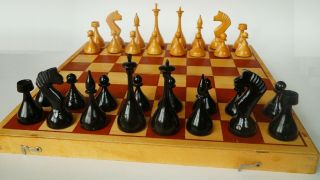 Rare Vintage Big Wooden Chess Set Game With Board Soviet Russian Made In Ussr