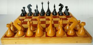 Rare VINTAGE Big Wooden Chess Set Game with Board Soviet Russian made in USSR 2