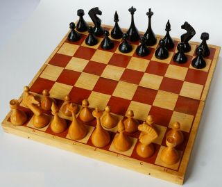 Rare VINTAGE Big Wooden Chess Set Game with Board Soviet Russian made in USSR 3