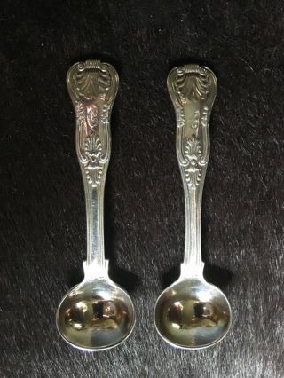 Georgian English Sterling Silver Kings Pattern Salt Spoons - Wm Traes