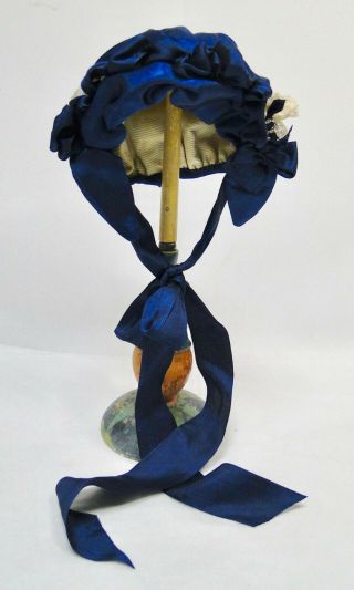 Handmade Satin Blue Antique Doll Hat French Jumeaux Bru