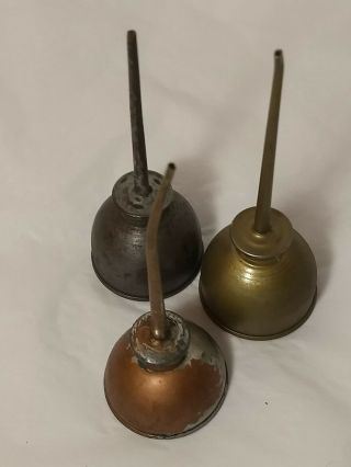 3 Vintage Small Miniature Thumb Oil Can Oiler