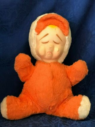 Vintage Rubber Face Toy Tear Sleeping Sad Crying Plush Cry Baby 11.  5