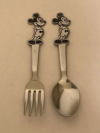 Vintage Walt Disney By Bonny Mickey Mouse Stainless Childs Fork & Spoon Japan