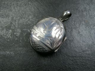 Antique Victorian Sterling Silver Aesthetic Movement Pendant Locket 1884