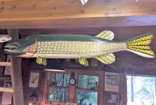 Jim Nelson Cadillac Mi Hand Carved Large 45 " Pike Fish Spearing Decoy