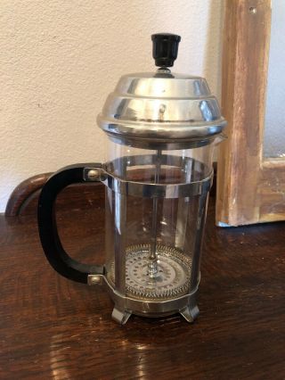 Vintage French Press Coffee Espresso Stainless Chrome Glass Pitcher
