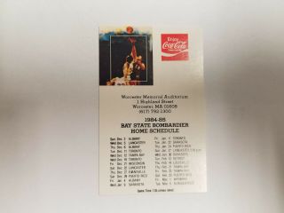 Bay State Bombardier 1984/85 Cba Basketball Pocket Schedule Home Card - Coke